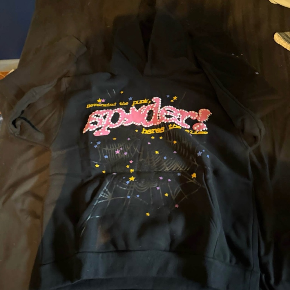Spyder Black Hoodie with Pink and Yellow Graphic